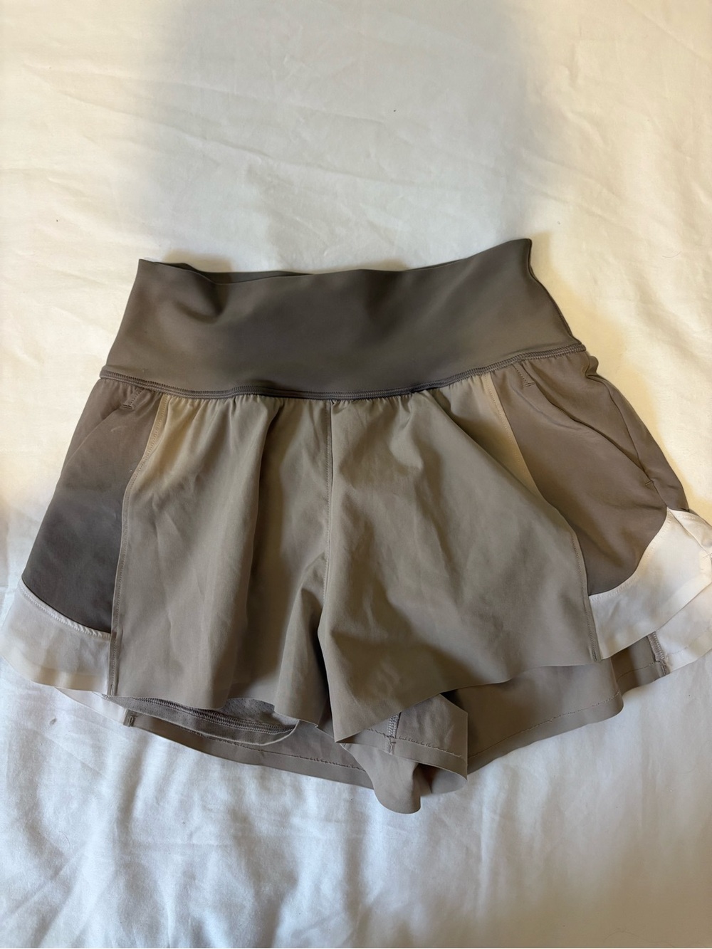 Abercrombie YPB High-Rise Layered Athletic Shorts in Taupe